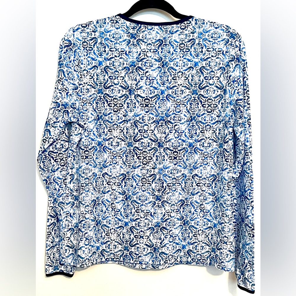 Lands End Long Sleeve Blouse Blue/White - Picture 7 of 8
